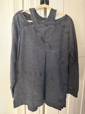 Pilcro Washed Charcoal Gray Cutout Sweatshirt
